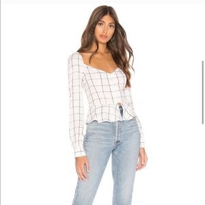 Superdown Marrie Flannel Puff Sleeve Top
